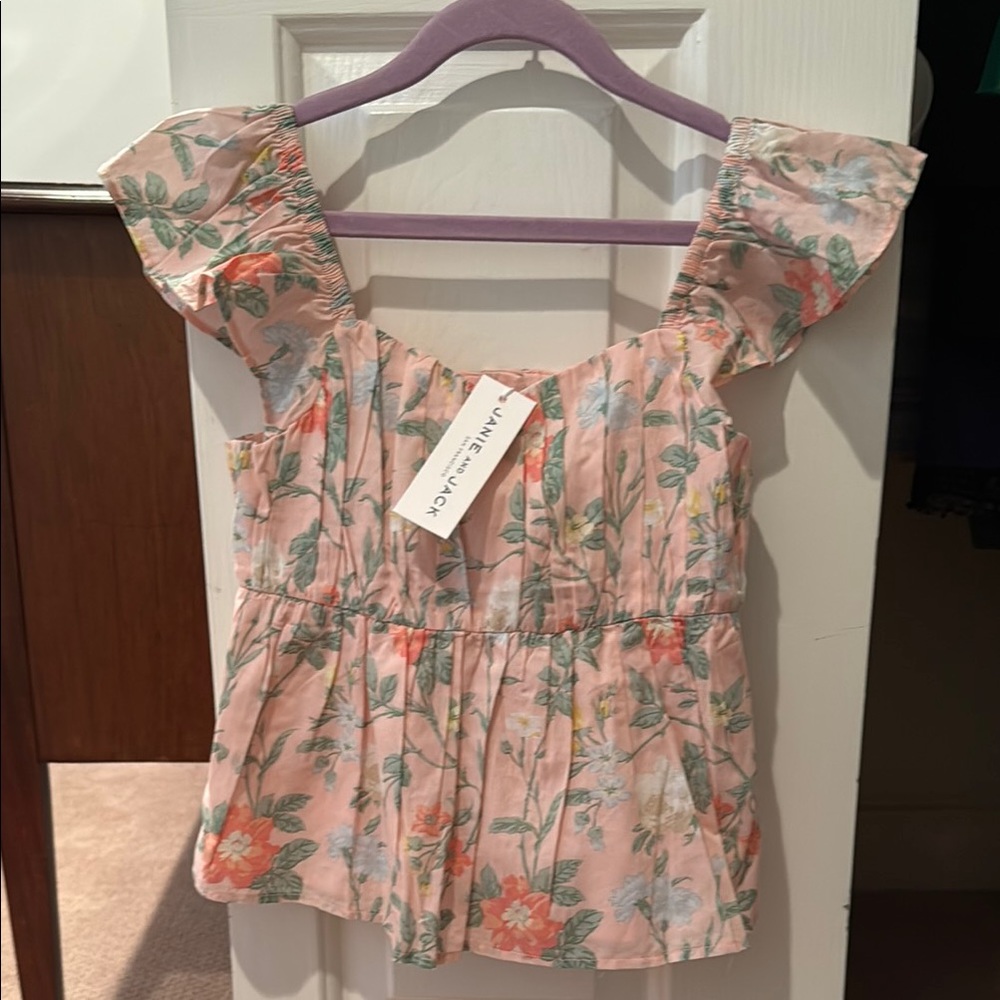 Janie and Jack Floral Pink Ruffle Sleeve Top